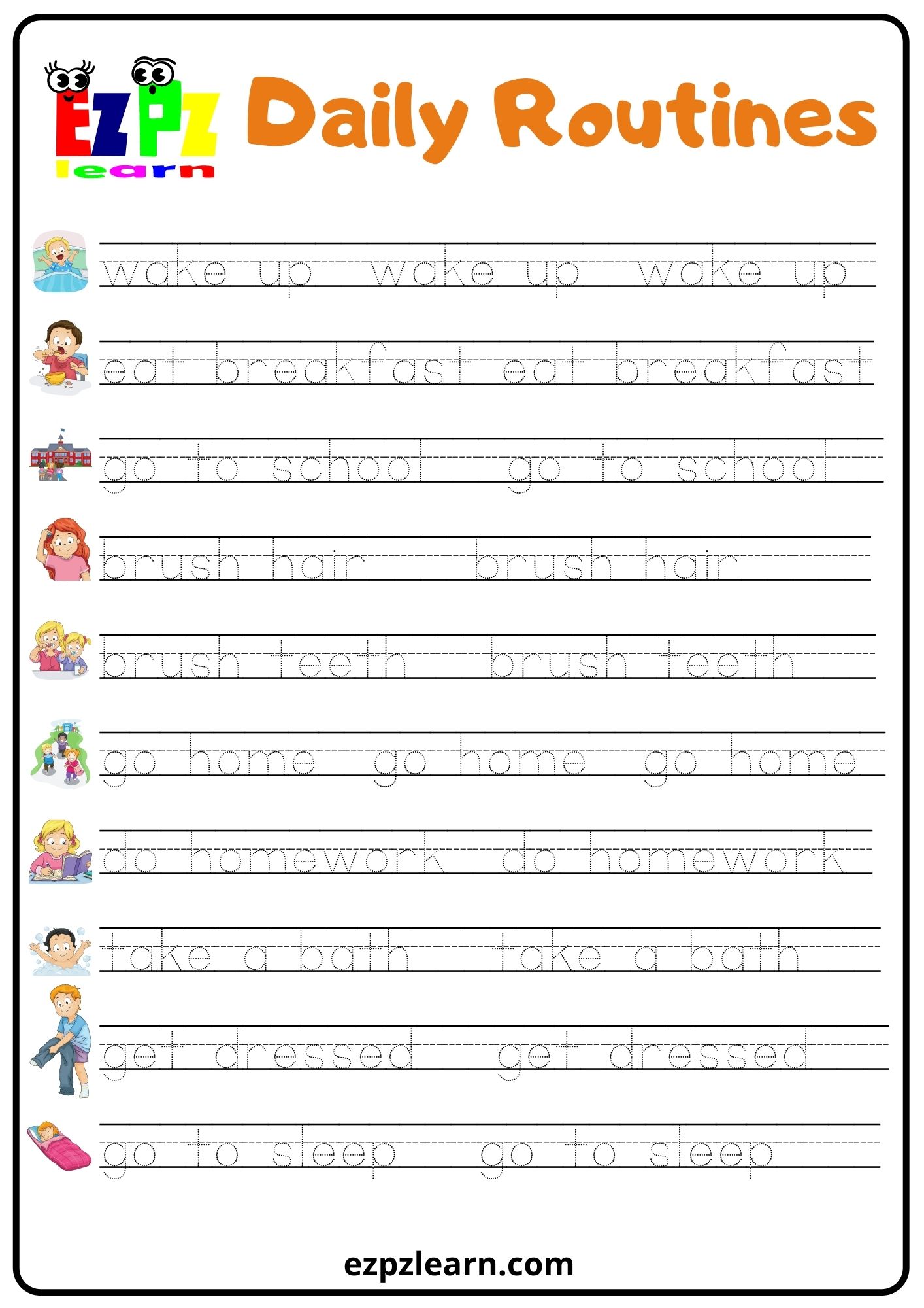 daily routine worksheet for adults pdf